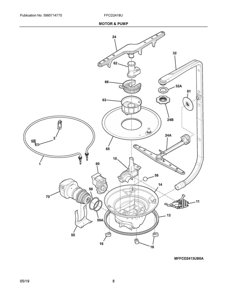 Frigidaire Dishwasher Circulation Pump Motor Kit - 154844301, Replaces: 154488001