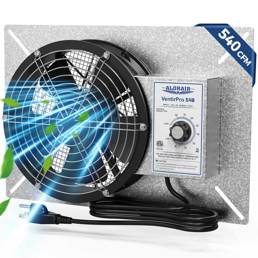 AlorAir IP55 Grade High Flow Crawl Space Ventilator Fan, 8.7 Inch with Humidistat Dehumidistat and Isolation Mesh, Freeze Protection Thermostat for Attic, Garage, Basements 540 CFM AlorAir