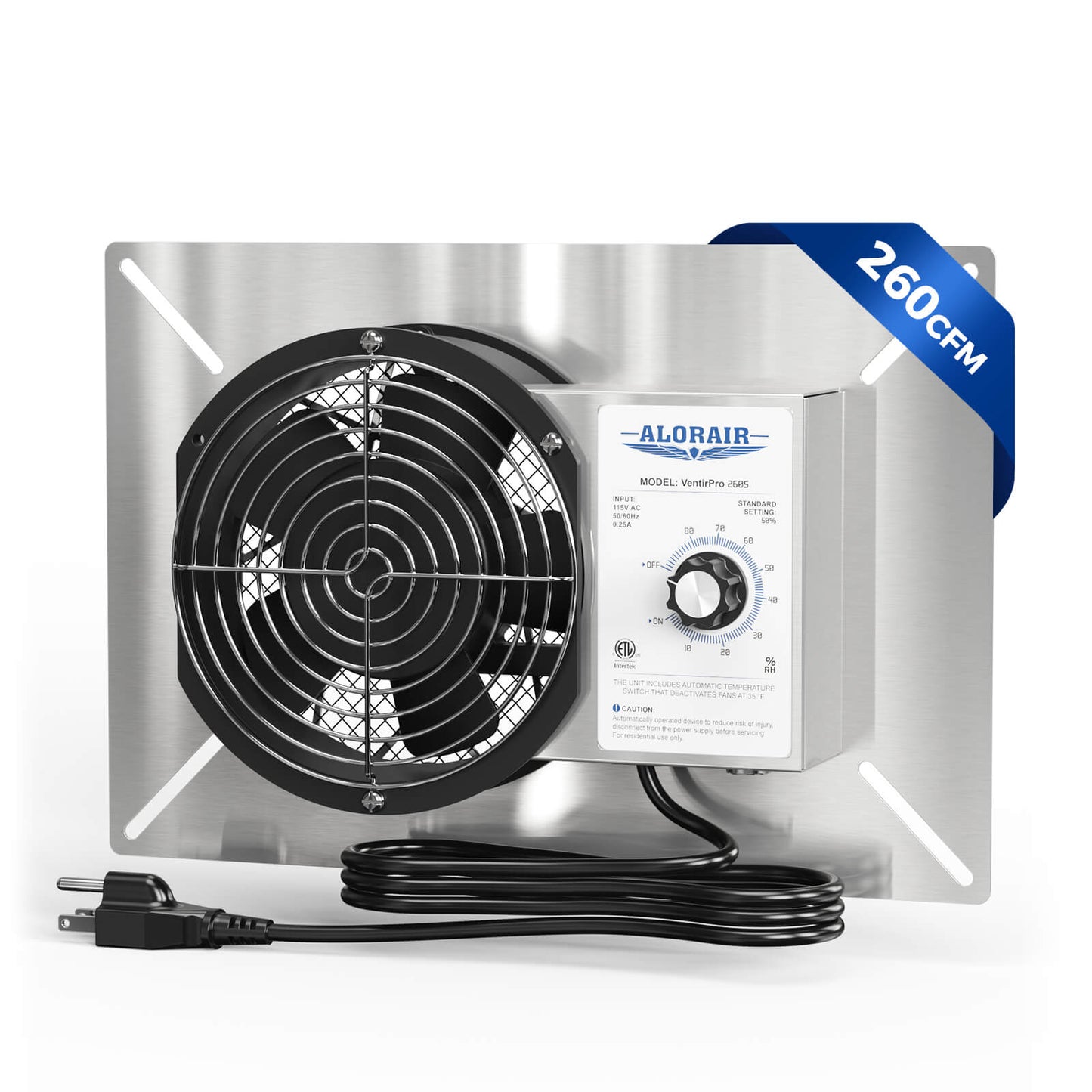 AlorAir Stainless Steel Crawl Space Ventilation Fan - 260 CFM Air Vent Fan with Humidistat Dehumidistat, IP55 Rated Exhaust for Foundation Basements, Attics, and Garages AlorAir