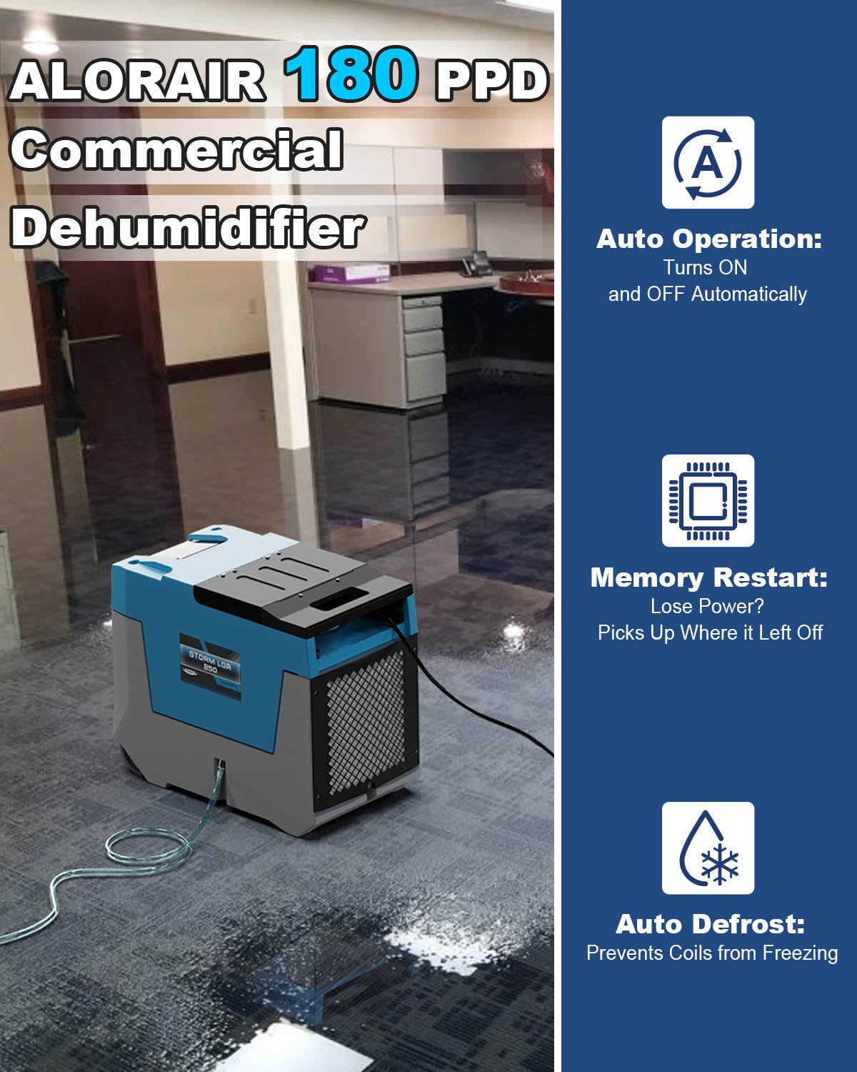 AlorAir 180 PPD Commercial Dehumidifier Storm LGR 850 With Pump, 28 Gallons Heavy Duty Industrial Water Damage Restoration Dehumidifier, Smaller Size, For Homes Basements, Garages, and Job Sites AlorAir