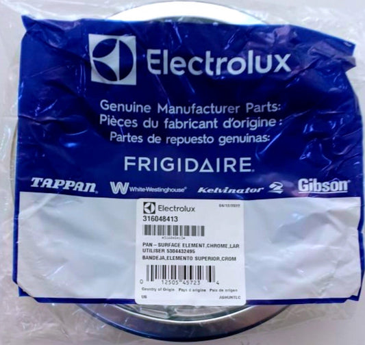 Frigidaire Range Drip Bowl, Chrome, 8" OEM - 316048413, Replaces: 5303013588 5301317238 5303205286 5303210561 5303285960 5303325328 5304432495 5308004682 5308011441