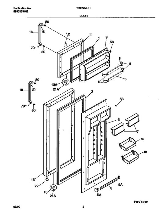 Frigidaire Refrigerator & Freezer Freezer Door Bar End Cap - 218758602, Replaces: 215552601