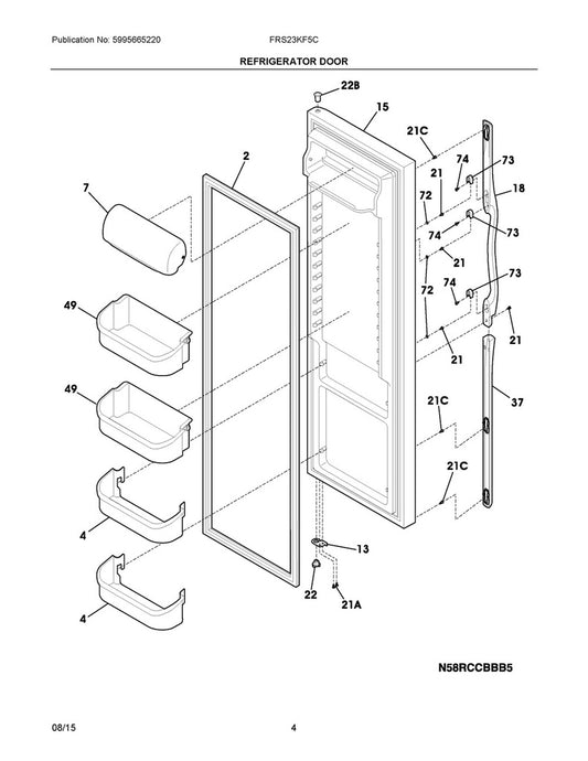 Frigidaire Refrigerator & Freezer Fresh Food Door Closing Cam (Upper) - 240328201, Replaces: 240561601