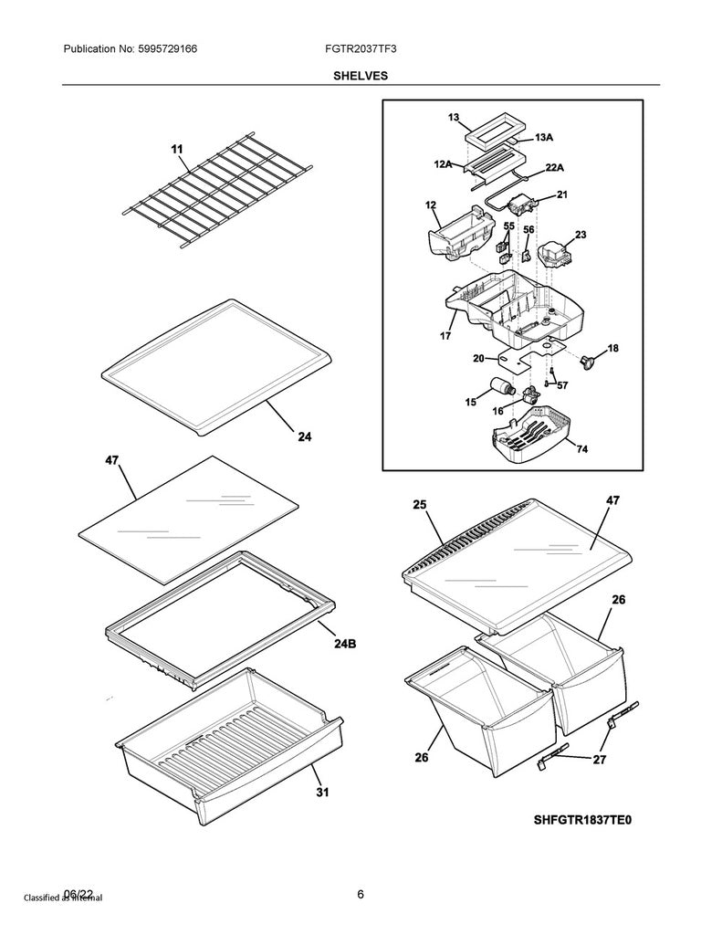 Frigidaire Refrigerator & Freezer Crisper Cover Glass Insert - 240350609, Replaces: 240350654