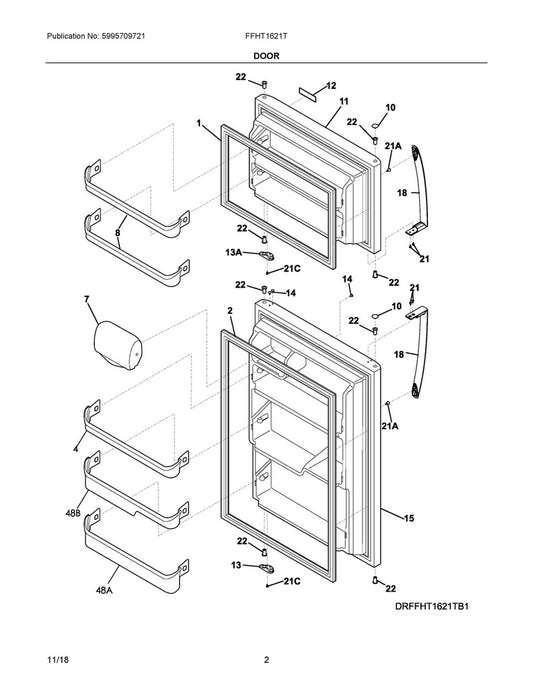 Frigidaire Refrigerator & Freezer Door Shelf Bar (Middle) - 240383901, Replaces: 240383904