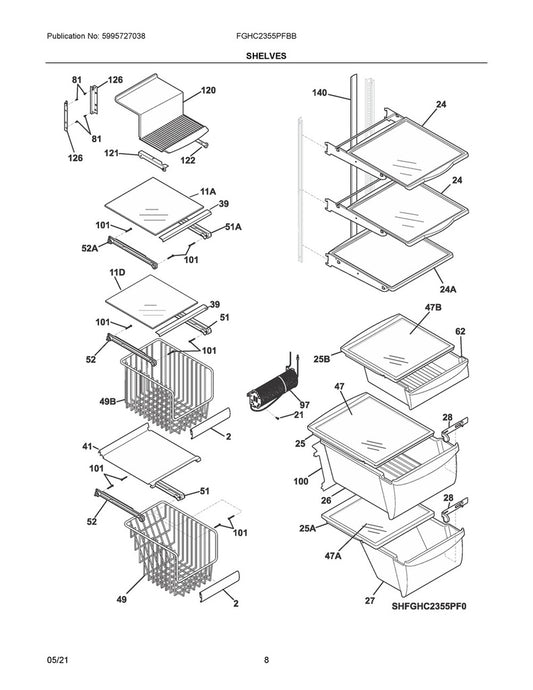 Frigidaire Refrigerator & Freezer Upper Crisper Frame Cover - 240599301, Replaces: 240599302