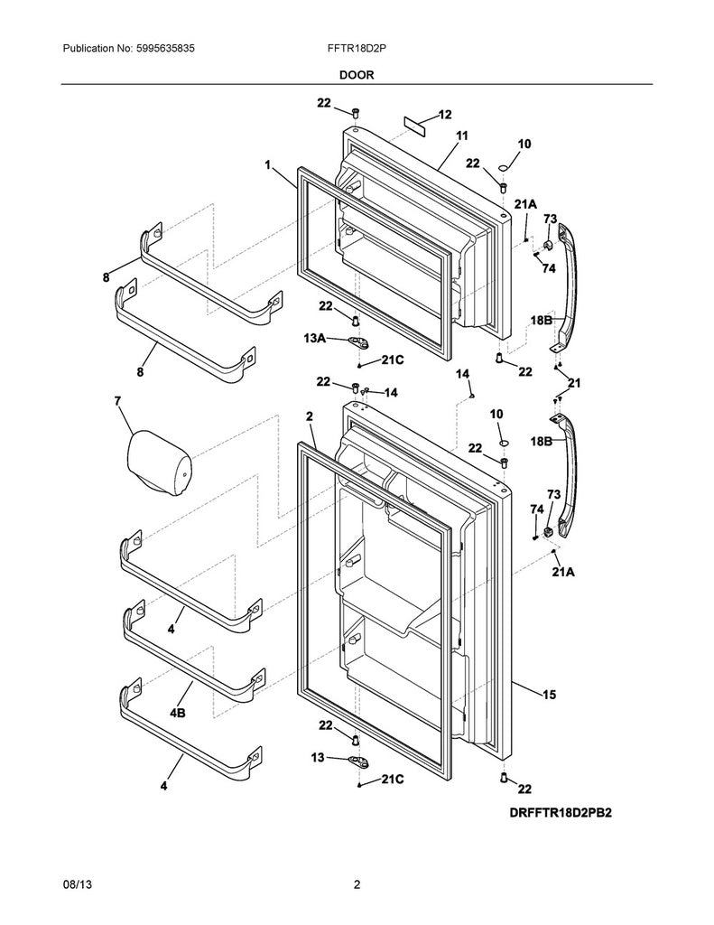 Frigidaire Refrigerator & Freezer Freezer Door Gasket - 241872503, Replaces: 240370905