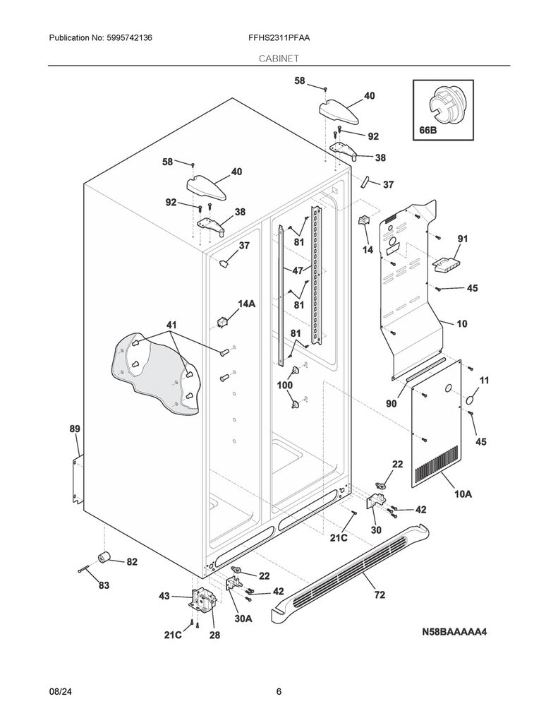 Frigidaire Refrigerator & Freezer Support Post - 241993001, Replaces: 240350802