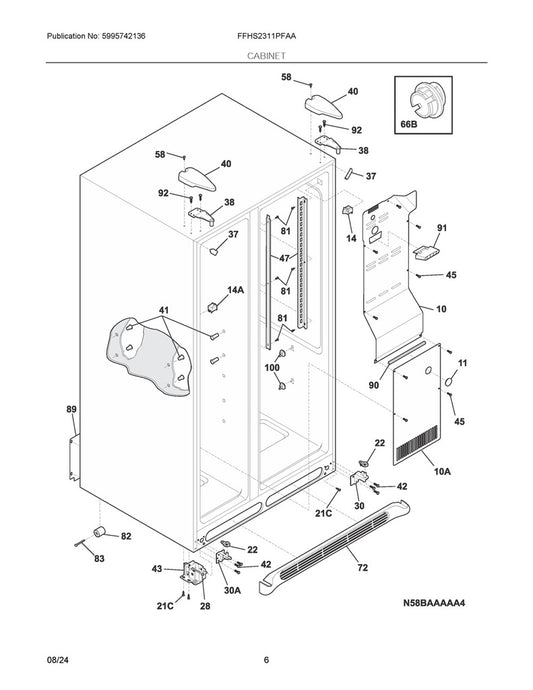 Frigidaire Refrigerator & Freezer Support Post - 241993001, Replaces: 240350802