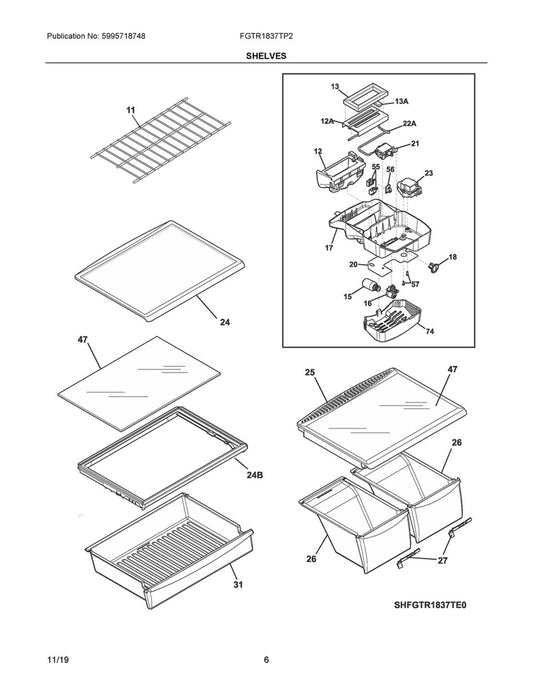 Frigidaire Refrigerator & Freezer Drawer Cover Frame (No Glass) - 242218602, Replaces: 242218601