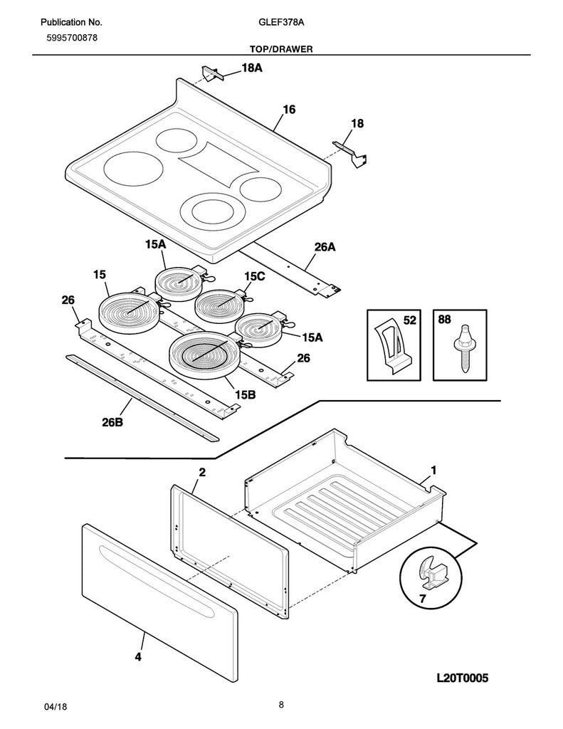 Frigidaire Range, Oven & Cooktop Rear Drawer Glide - 3051163, Replaces: 3012699