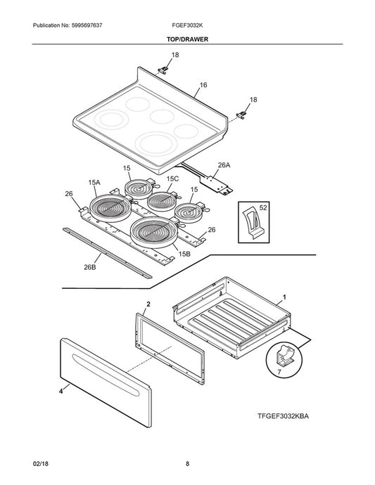 Frigidaire Range, Oven & Cooktop Main Glass Cooktop (Black) - 316531953, Replaces: 318394212