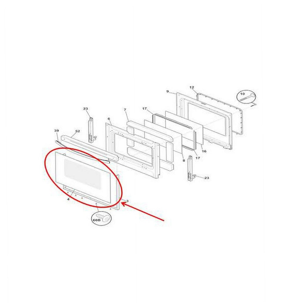 Frigidaire Range, Oven & Cooktop Door Glass Assembly - 316559109, Replaces: 316248701