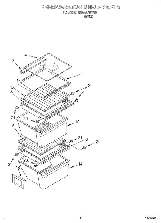 Whirlpool Refrigerator & Freezer Shelf Support Stud - 4388539, Replaces: 2172943