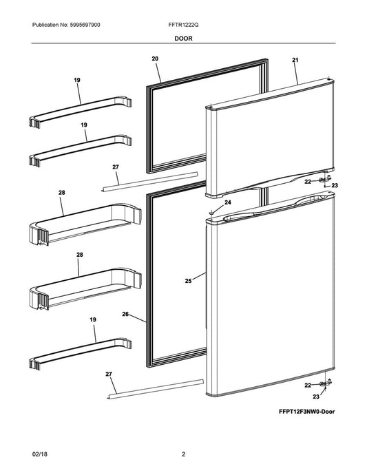 Frigidaire Refrigerator & Freezer Refrigerator Door Gasket, White - 5304490971