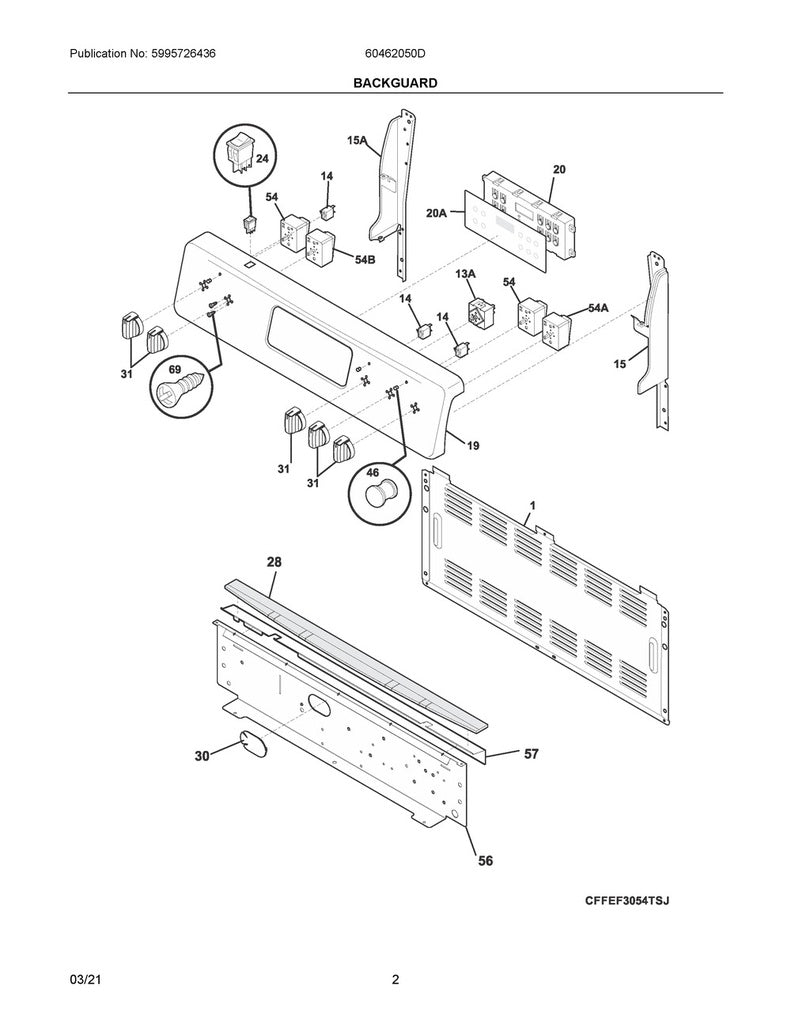Frigidaire Range, Oven & Cooktop Rocker Switch - 5304527841, Replaces: 316005602