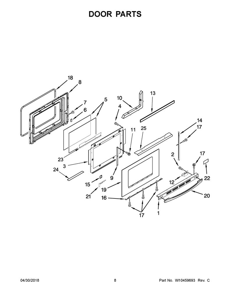 Whirlpool Range, Oven & Cooktop Inner Door Glass - 74003645, Replaces: 7902P436-60