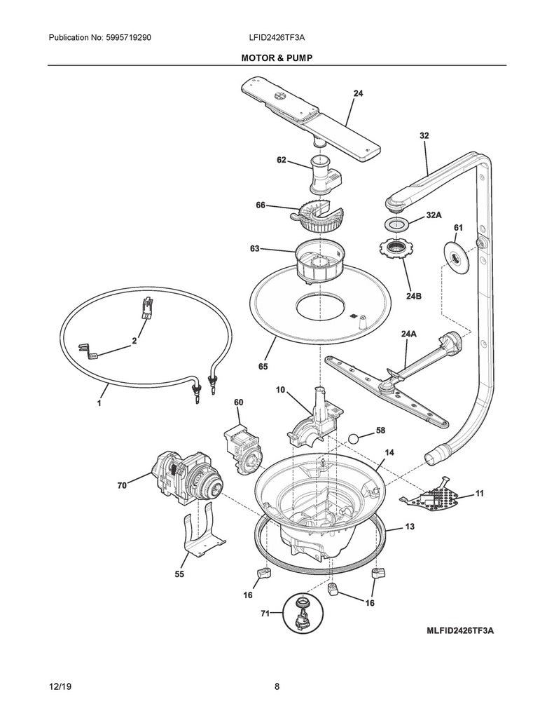 Frigidaire Dishwasher Pump Cover - 807145201, Replaces: 154245501