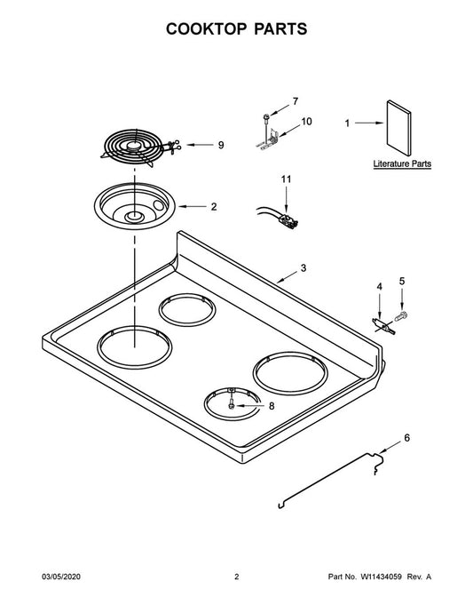 Whirlpool Range, Oven & Cooktop Range Main Cooktop, White - 8195532