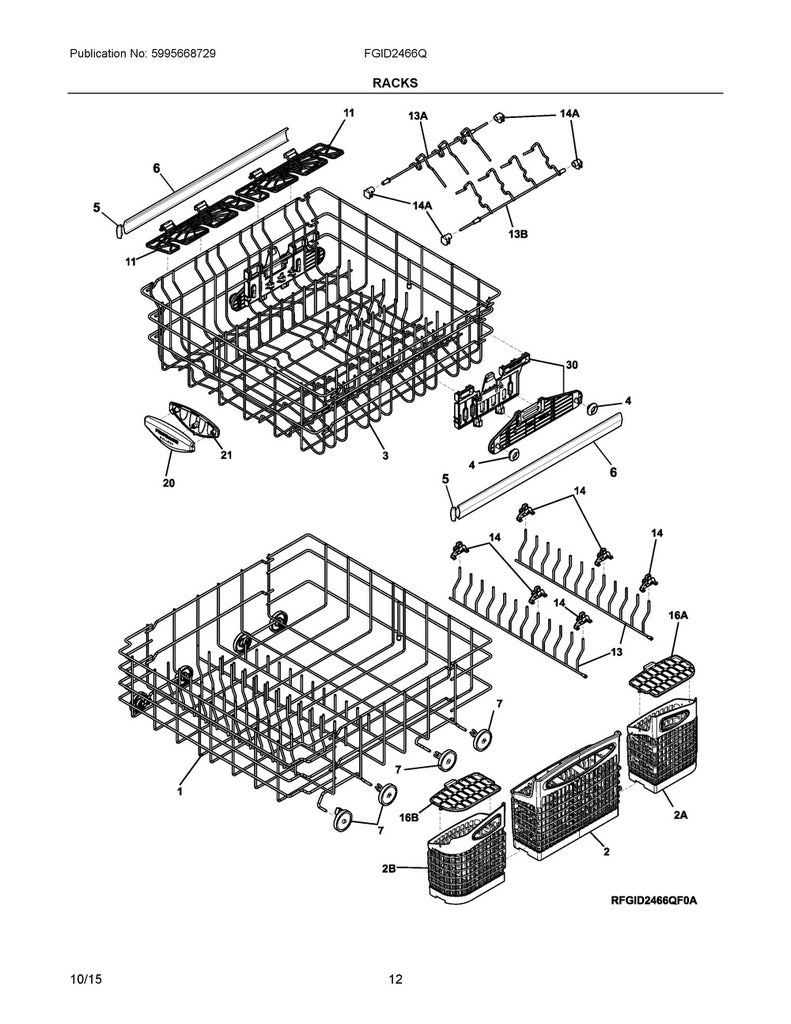 Frigidaire Dishwasher Upper Dishrack Assembly - A01986801, Replaces: 154468502