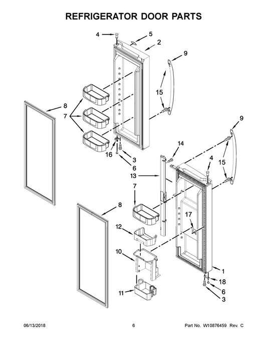 Whirlpool Refrigerator & Freezer Refrigerator Door Assembly, Left Hand, Stainless - LW10413524