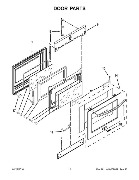 Whirlpool Range, Oven & Cooktop Range Outer Door Assembly, Stainless Steel - W10155557