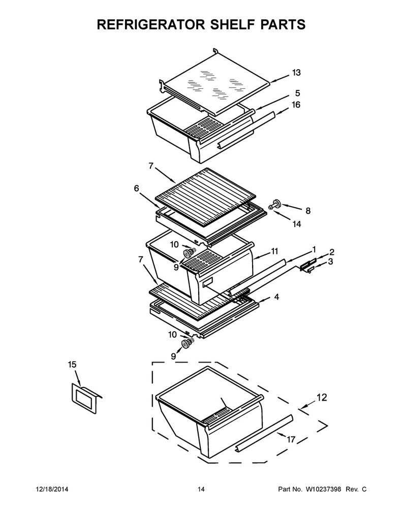 Whirlpool Refrigerator & Freezer Cantilever Glass Shelf - W10235943, Replaces: 2224059