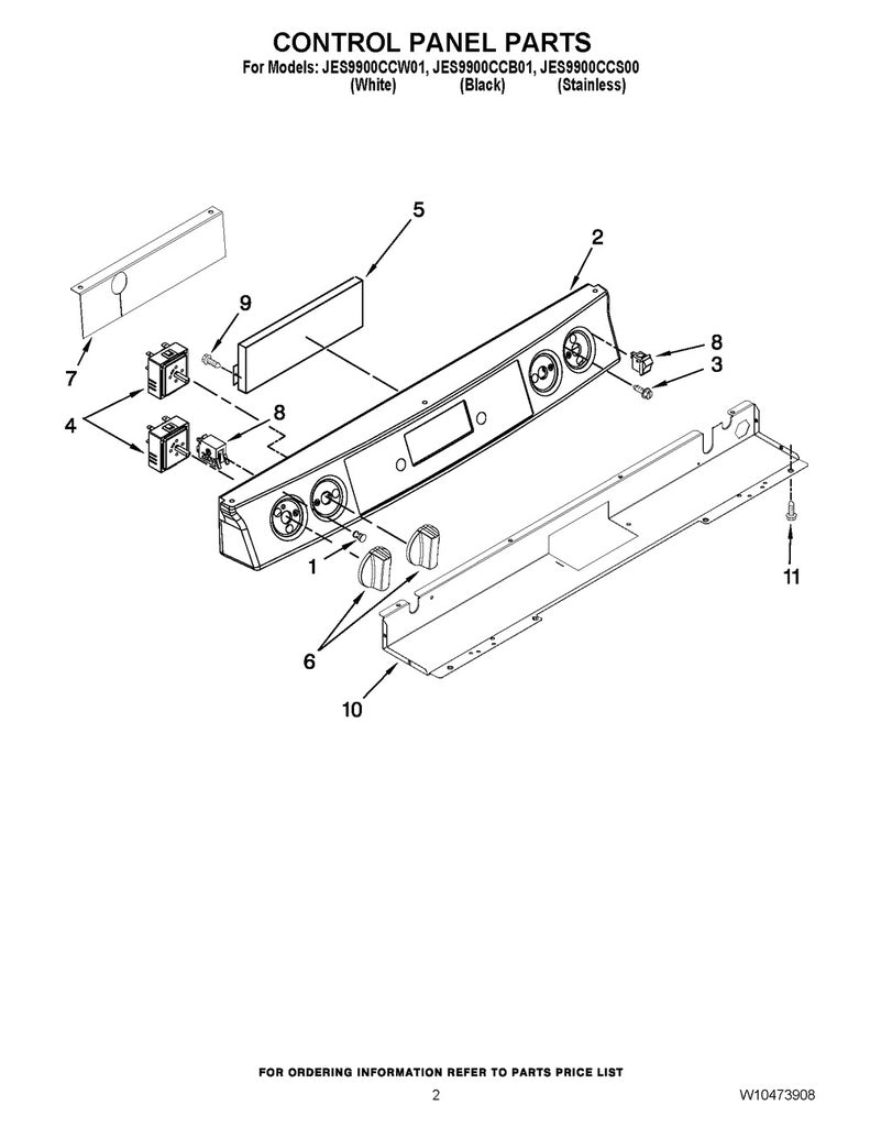 Whirlpool Range, Oven & Cooktop Range Control Panel Assembly - W10236211
