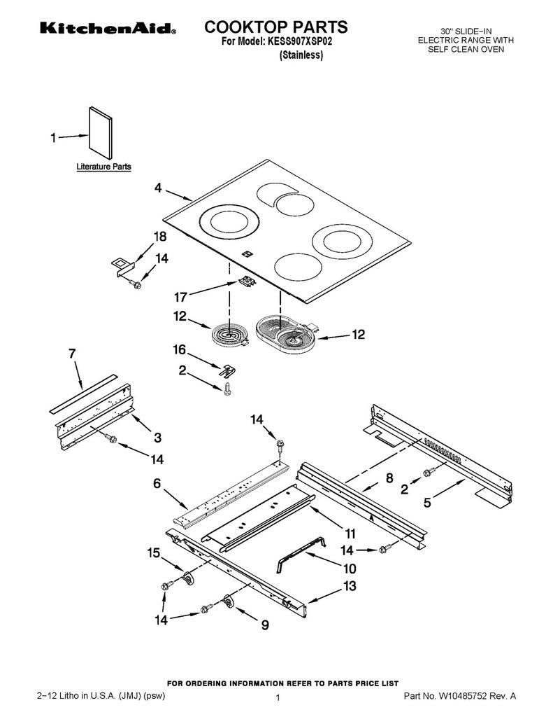 Whirlpool Range, Oven & Cooktop Glass Cooktop - W10297306, Replaces: 9762789BL