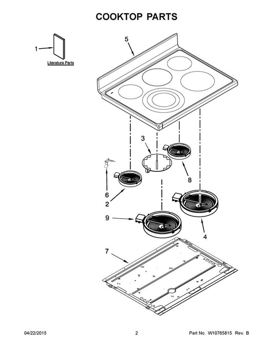 Whirlpool Range, Oven & Cooktop Range Main Cooktop Glass Assembly, Stainless - W10336329