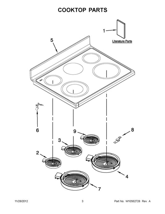Whirlpool Range, Oven & Cooktop Main Glass Cooktop (Black) - W10336332, Replaces: W10299101