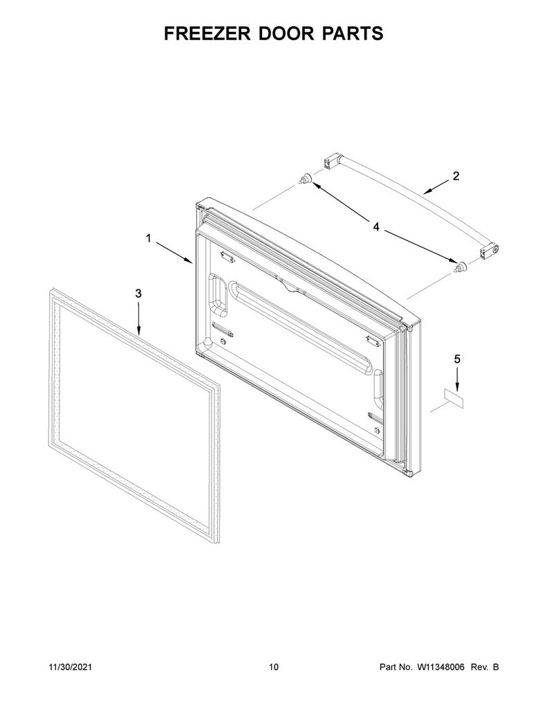 Whirlpool Refrigerator & Freezer Freezer Door Gasket (Black) - W10436252, Replaces: 12683806B