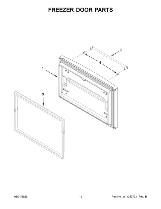 Whirlpool Refrigerator & Freezer Freezer Door Gasket (Gray) - W10443316, Replaces: W10180623