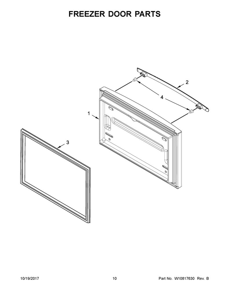 Whirlpool Refrigerator & Freezer Freezer Door Gasket (Gray) - W10443320, Replaces: 12683820AP