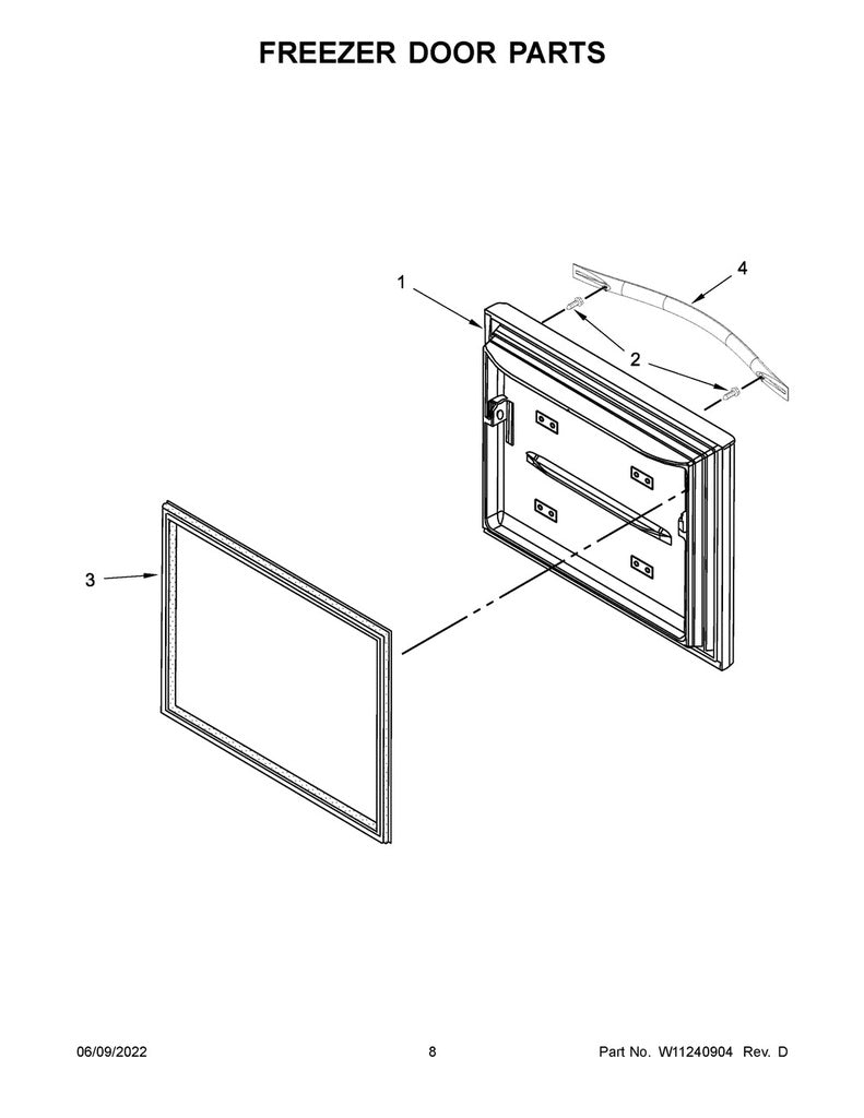 Whirlpool Refrigerator & Freezer Freezer Door Gasket (White) - W10460611, Replaces: W10353194