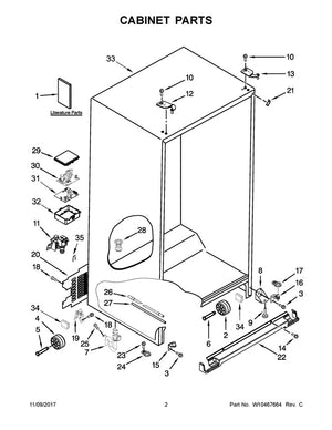 Kit de charnière et de came pour porte inférieure de réfrigérateur et congélateur Whirlpool (droite, grise) - W10500004, remplace : W10249949