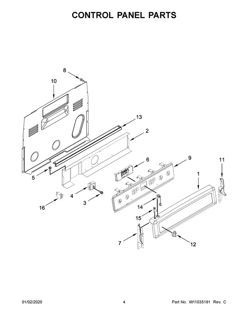 Whirlpool Range, Oven & Cooktop Range Control Panel, White - W10645850