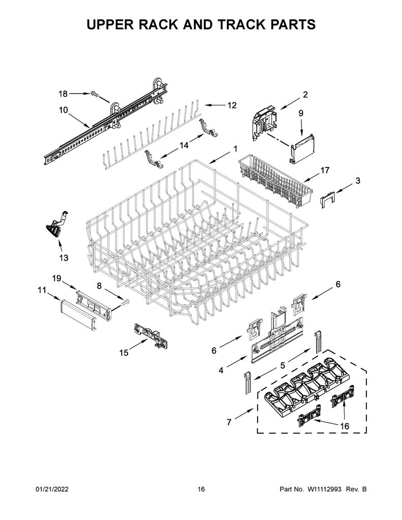 Whirlpool Dishwasher Upper Dishrack - W10728863, Replaces: 8561731