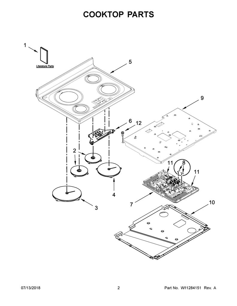 Whirlpool Range, Oven & Cooktop Range Main Cooktop Assembly, 4 Burner - W10777613