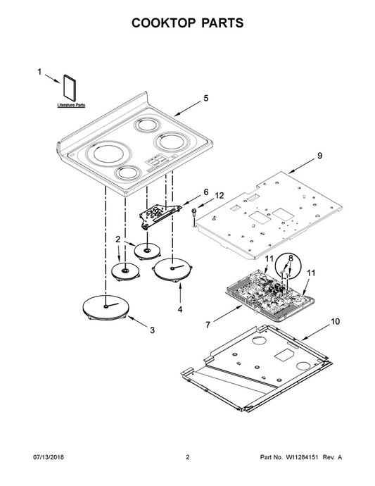 Whirlpool Range, Oven & Cooktop Range Main Cooktop Assembly, 4 Burner - W10777613