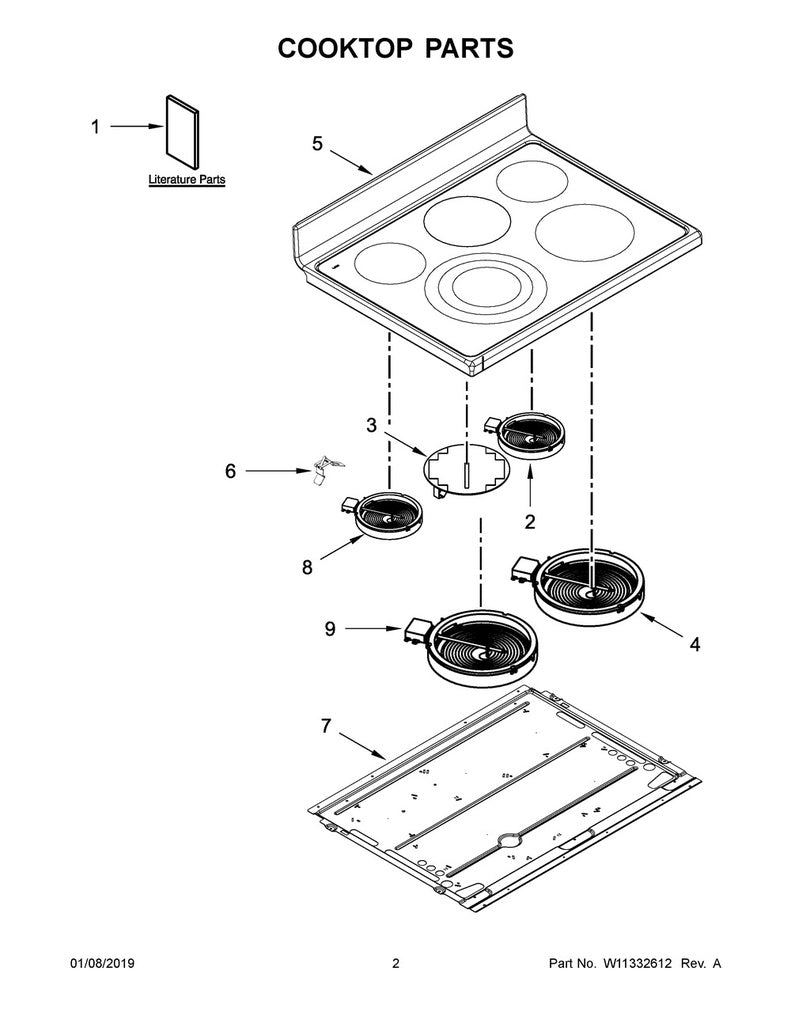 Whirlpool Range, Oven & Cooktop Glass Main Top (Stainless) - W10780927, Replaces: W10687991