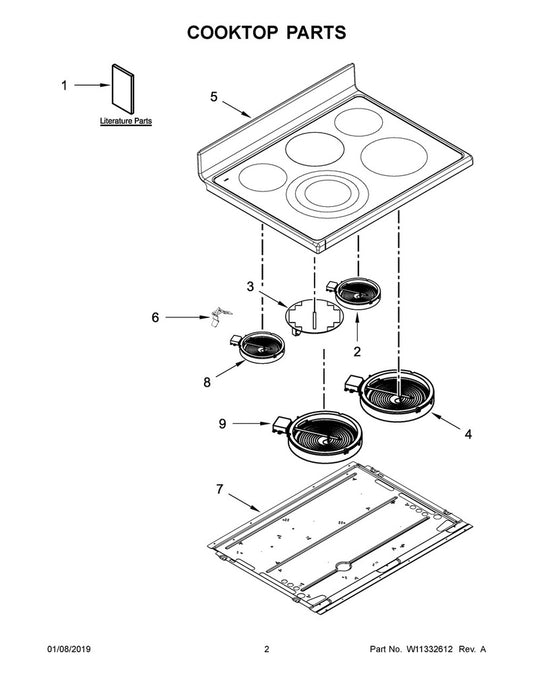 Whirlpool Range, Oven & Cooktop Glass Main Top (Stainless) - W10780927, Replaces: W10687991