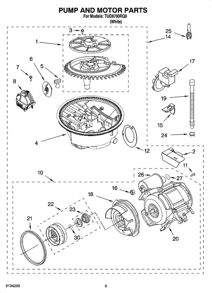 Whirlpool Dishwasher Circulation Motor & Pump Assembly - W10782773, Replaces: 8193772