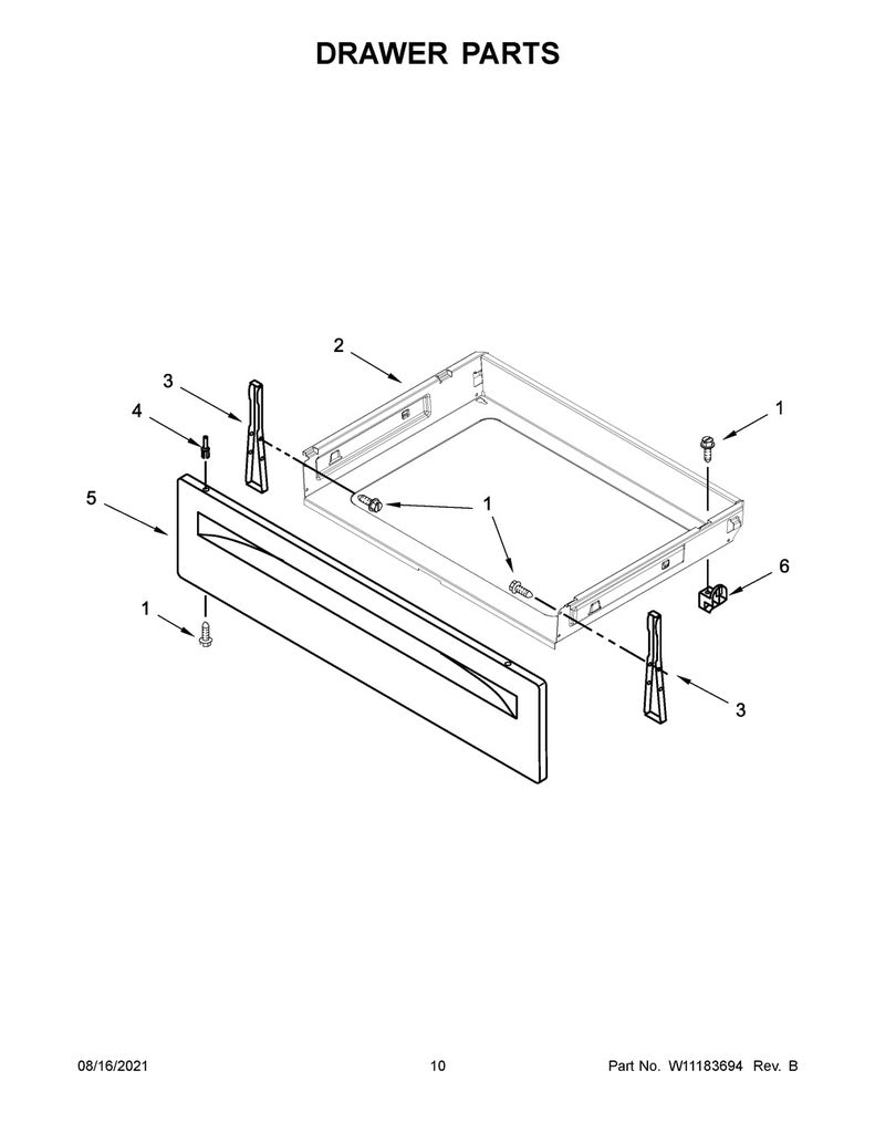 Whirlpool Range, Oven & Cooktop Drawer Glide - W10807828, Replaces: W10674708