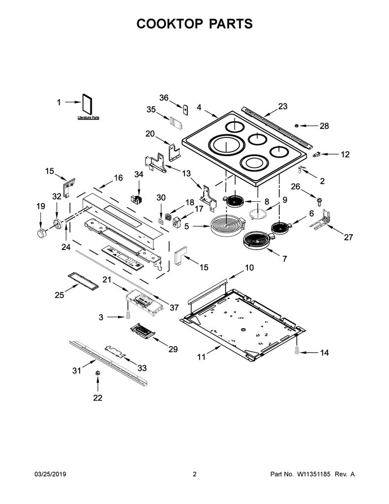 Whirlpool Range, Oven & Cooktop Glass Cooktop (Black) - W10814036, Replaces: W10536295