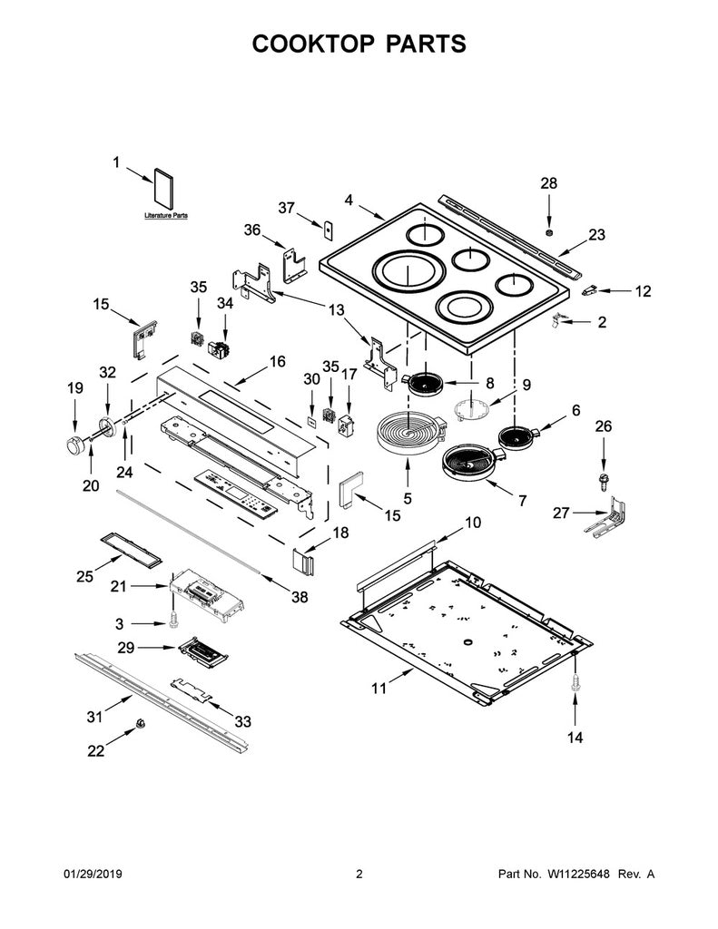 Whirlpool Range, Oven & Cooktop Range Main Cooktop Glass - W10814038
