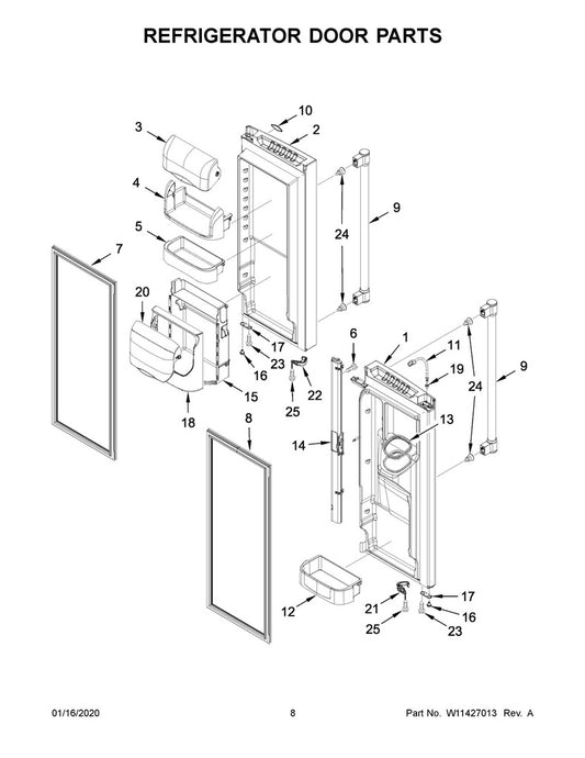 Whirlpool Refrigerator & Freezer Door Gasket (Left, Gray) - W10830048, Replaces: W10179334