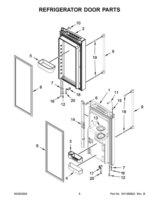 Whirlpool Refrigerator & Freezer French Door Gasket (Gray) - W10830055, Replaces: W10163991
