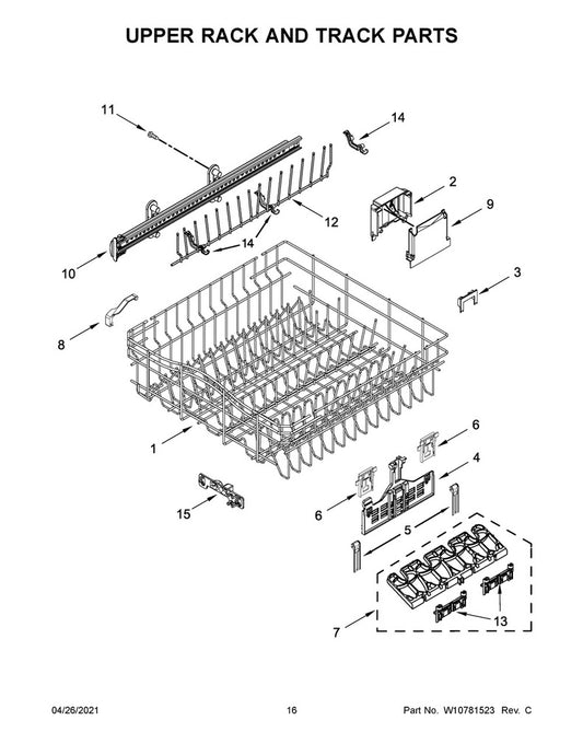 Whirlpool Dishwasher Rack Adjuster Assembly (Right Side) - W10838949, Replaces: W10629520