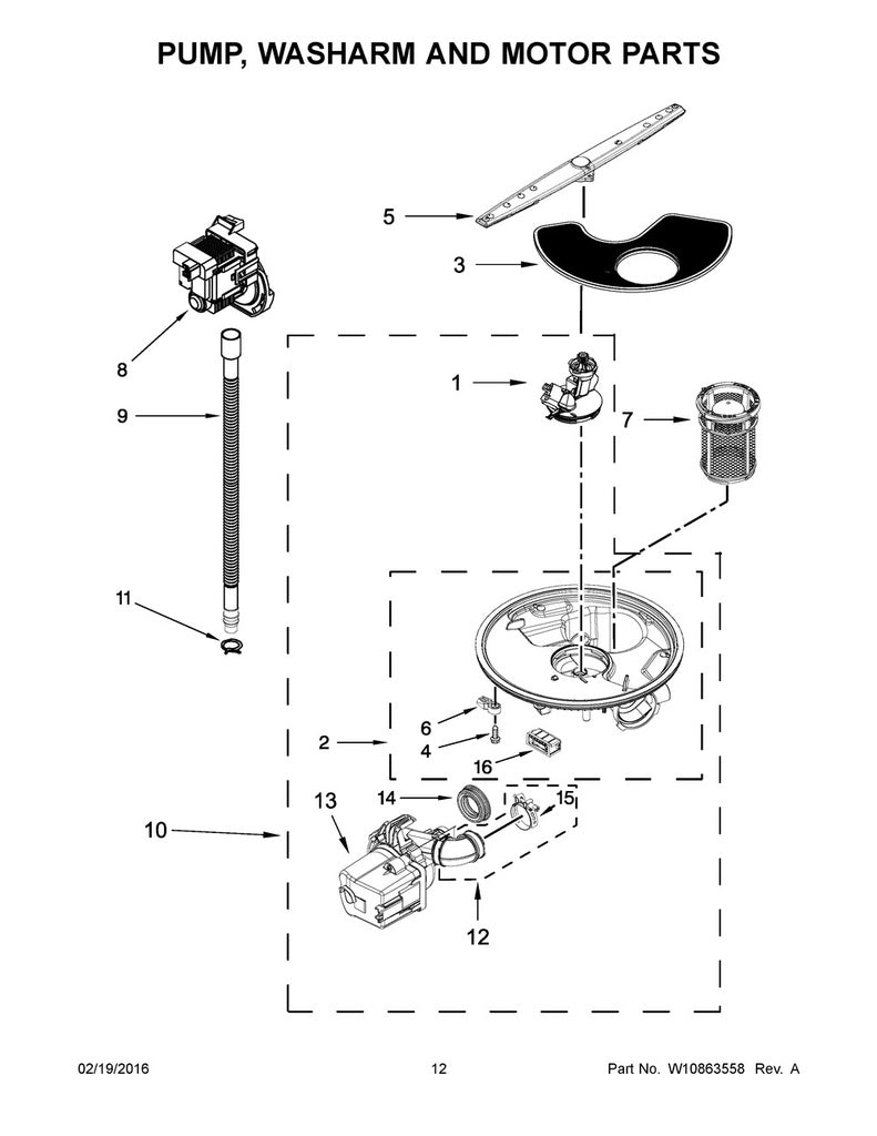 Whirlpool Dishwasher Circulation Motor and Pump - W10847562, Replaces: W10739633